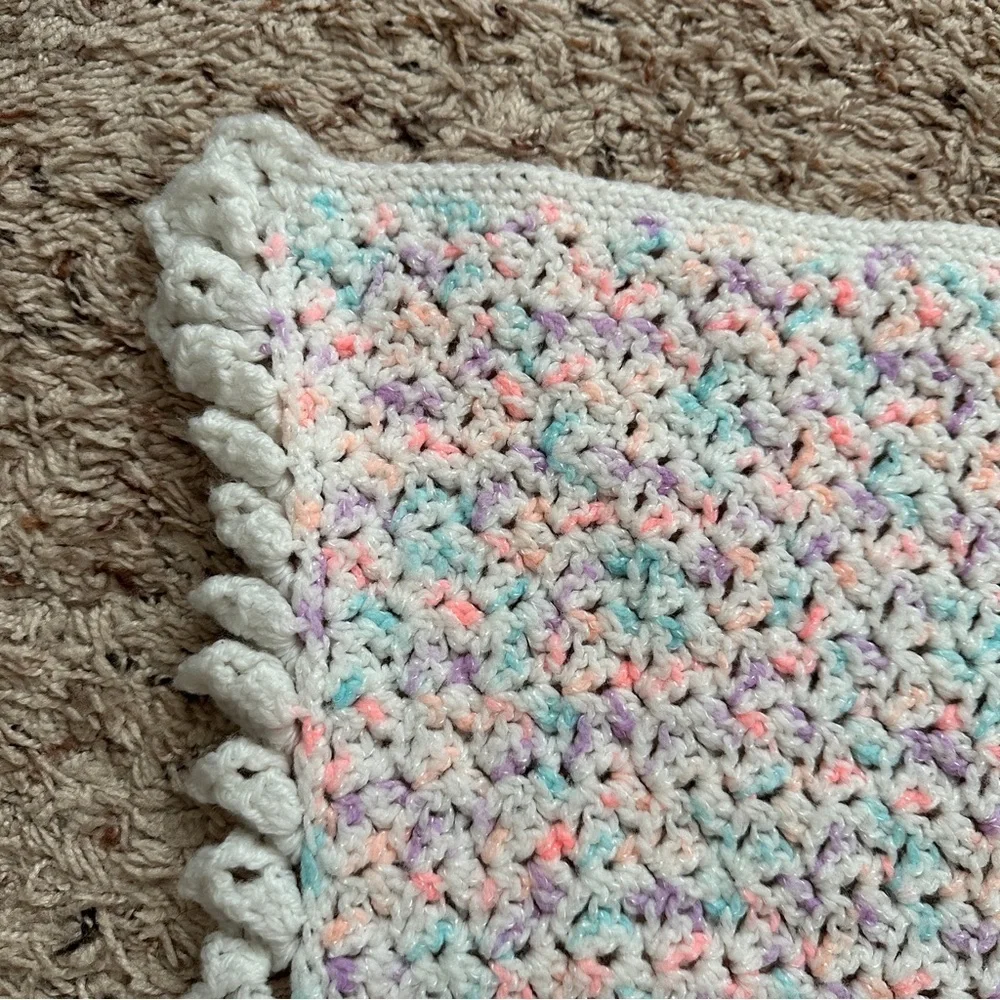 Handmade White & Pastel Crochet Throw Baby Blanket